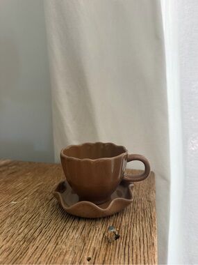 Brown Ceramic espresso Cup and Saucer Set - Home Kitchen HEARTH & HAND